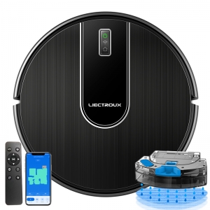 LIECTROUX N7S-U Robotstofzuiger en Dweilcombinatie, Slimme Navigatie, WiFi-app en Afstandsbediening, 6KPa Zuigkracht, Borstelloze Motor, Werkt met Alexa en Google Assistant, Ideaal voor Huisdierhaar, Tapijt en Harde Vloeren
